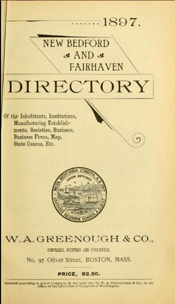 1897 New BEdford - Fairhaven, Massachusetts Directory - www.WhalingCity.net
