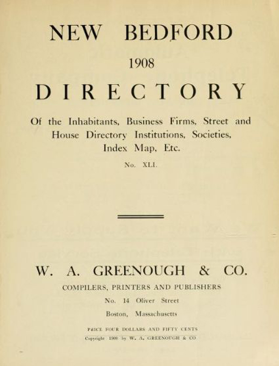 1908 New BEdford Massachusetts Directory - www.WhalingCity.net