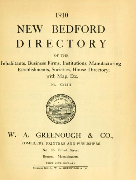 1910 New BEdford Massachusetts Directory - www.WhalingCity.net