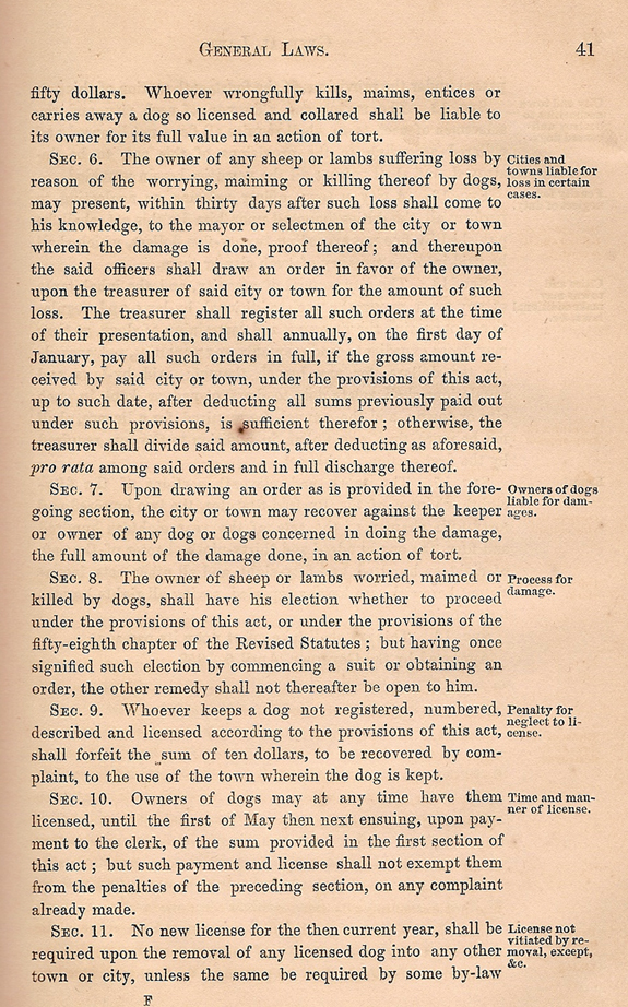 Dogs in 1860 New Bedford , Ma. page 2 of ordinances - www.WhalingCity.net
