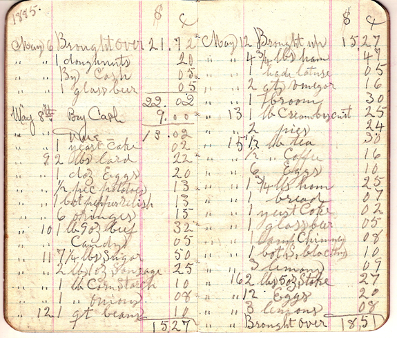 1885 Grocery account book James M Tilton - page 8  - www.WhalingCity.net