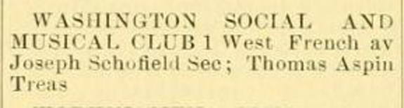 1904 Directory Listing Washington Social and Musical CLub - New Bedford, Ma. - www.WhalingCity.net